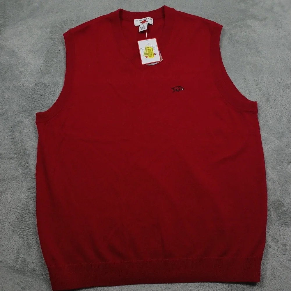 Arkansas Razorbacks Sweater Mens XL‎ Red Vest Knit Merino Wool NWT
